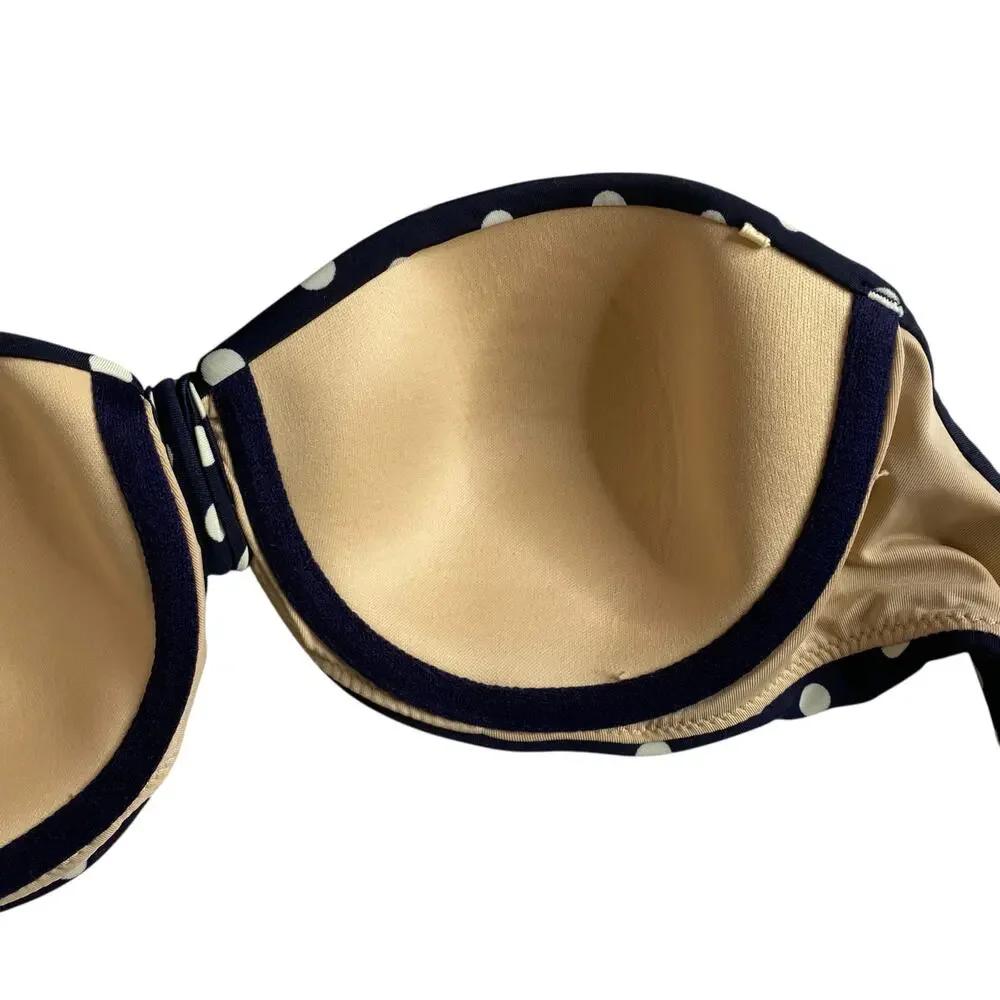 J. Crew Polka Dot Bikini Swim Top Navy Blue Strapless Underwire Size 32D Beach - Picture 11 of 12